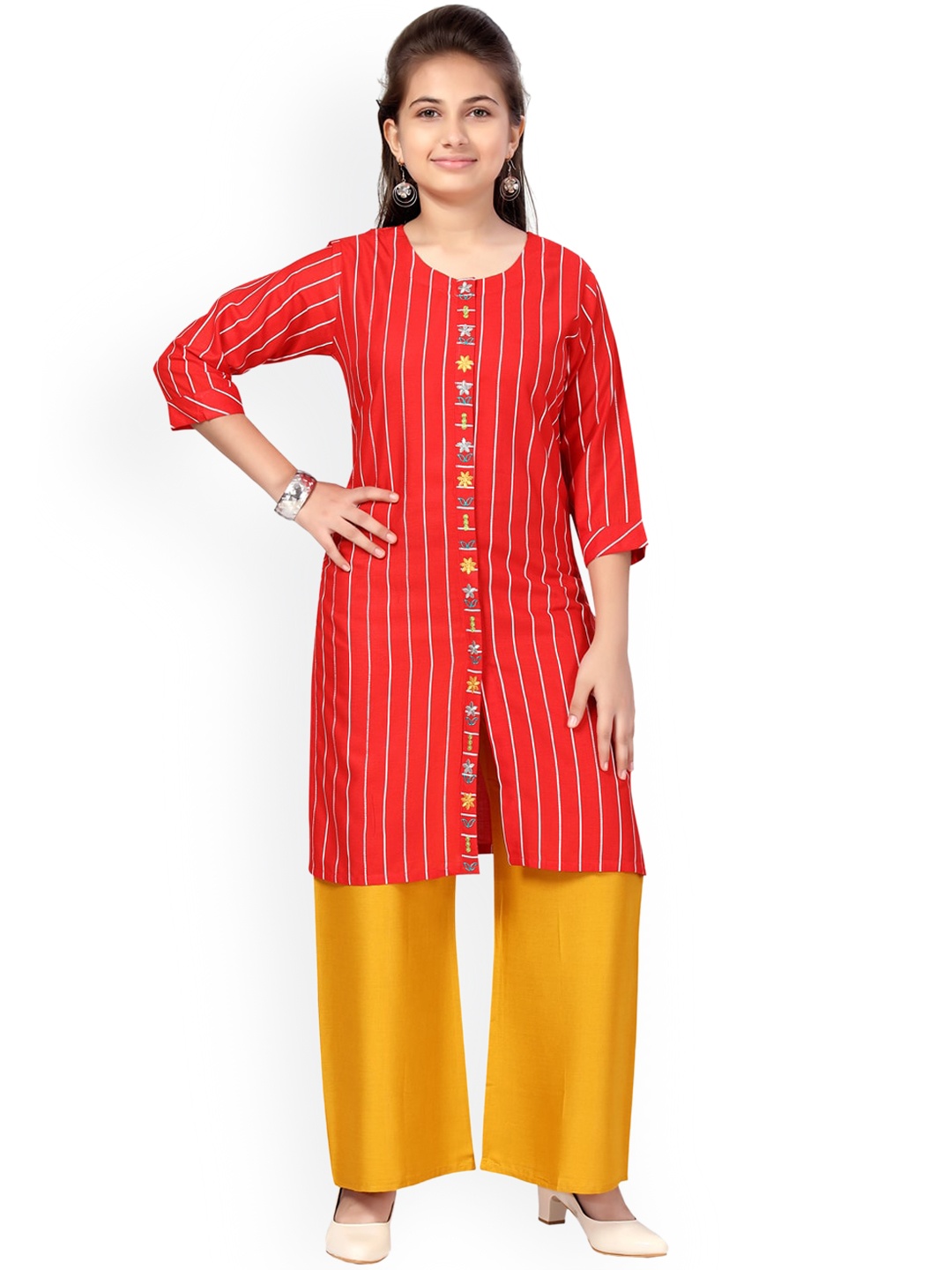 

Aarika Girls Red Pure Cotton Kurta with Palazzos