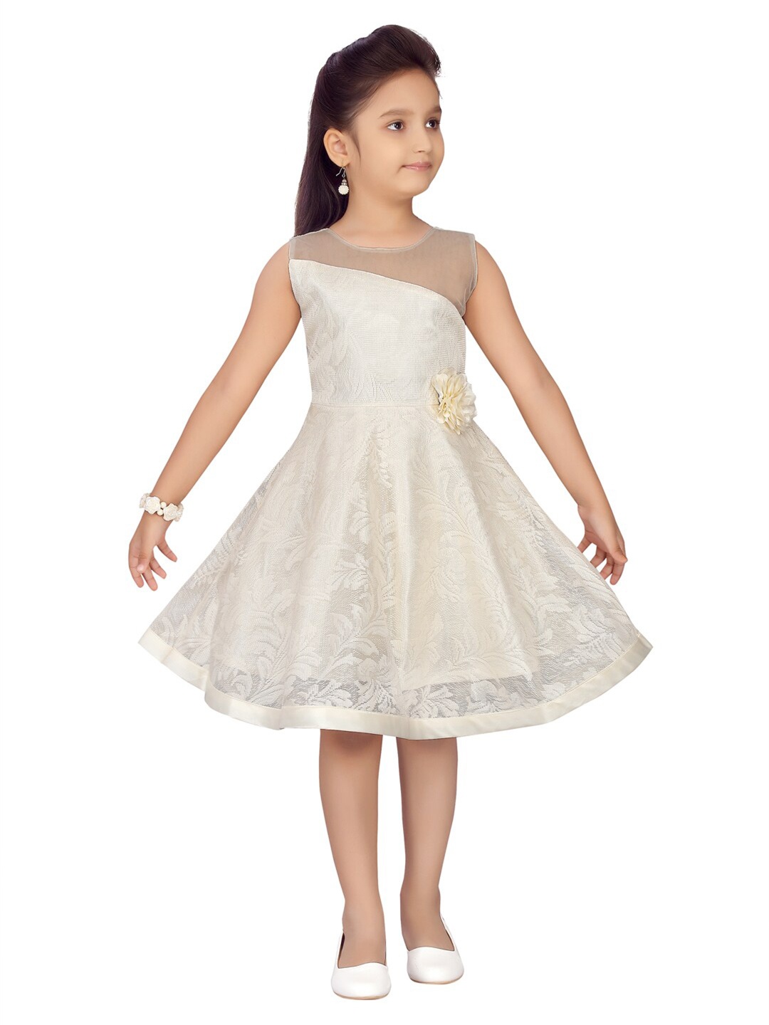 

Aarika Girls Cream-Coloured Net Dress