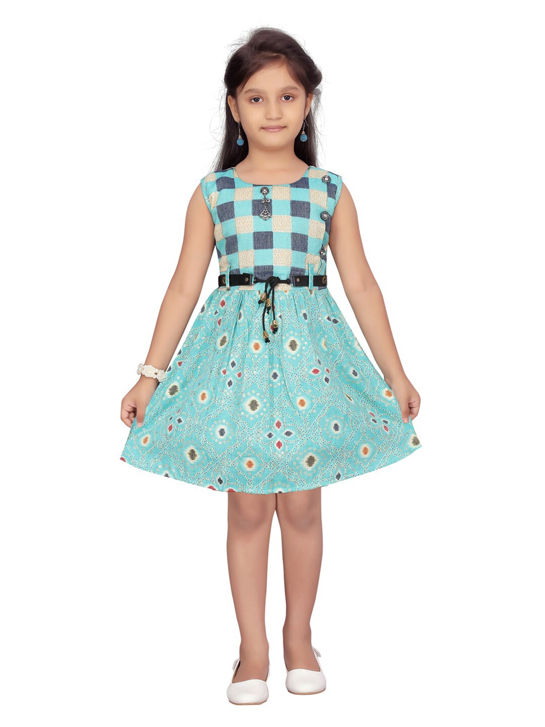 

Aarika Turquoise Blue & Multicoloured Floral Dress