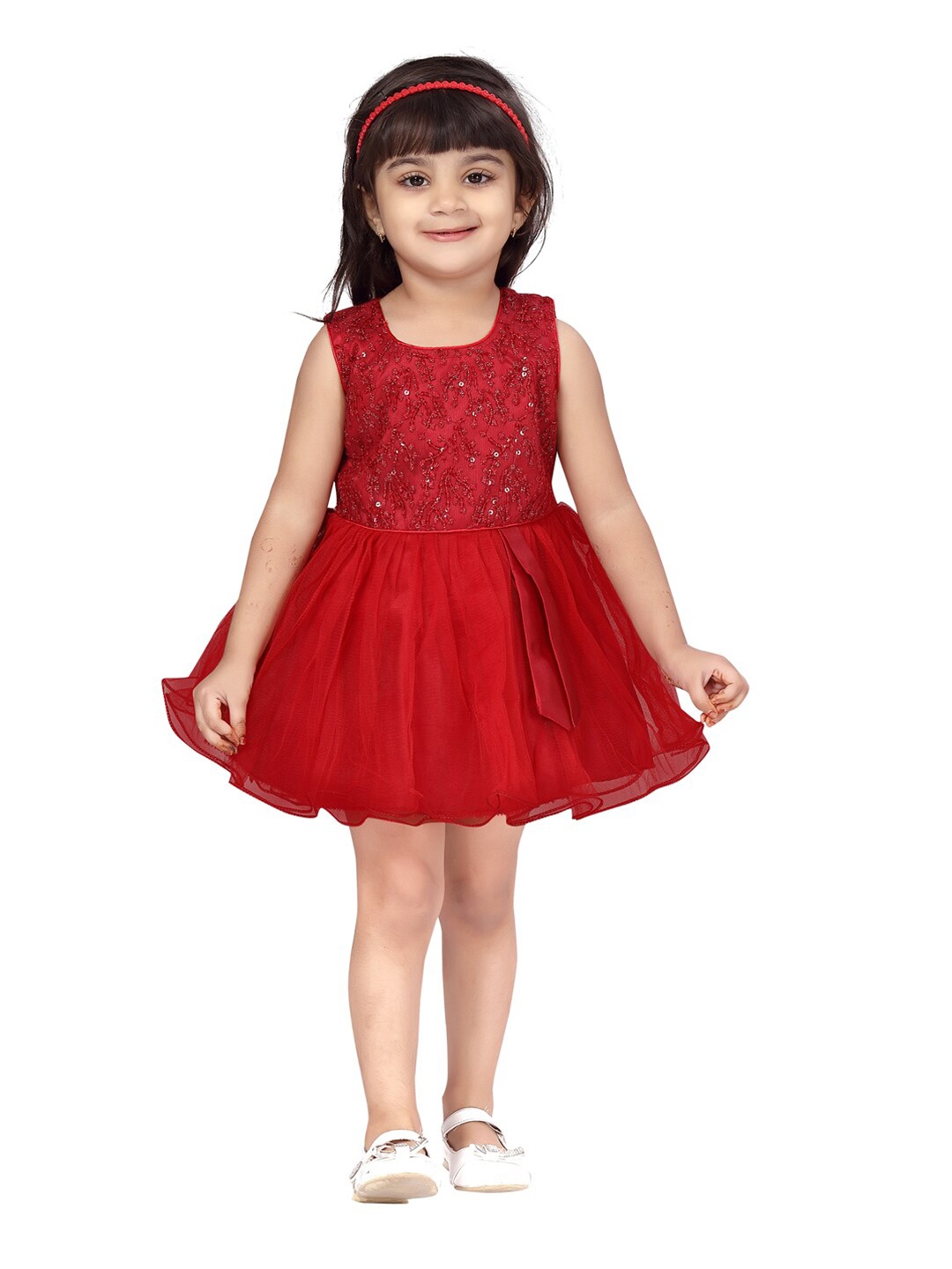

Aarika Red Girls Embellished Net Dress