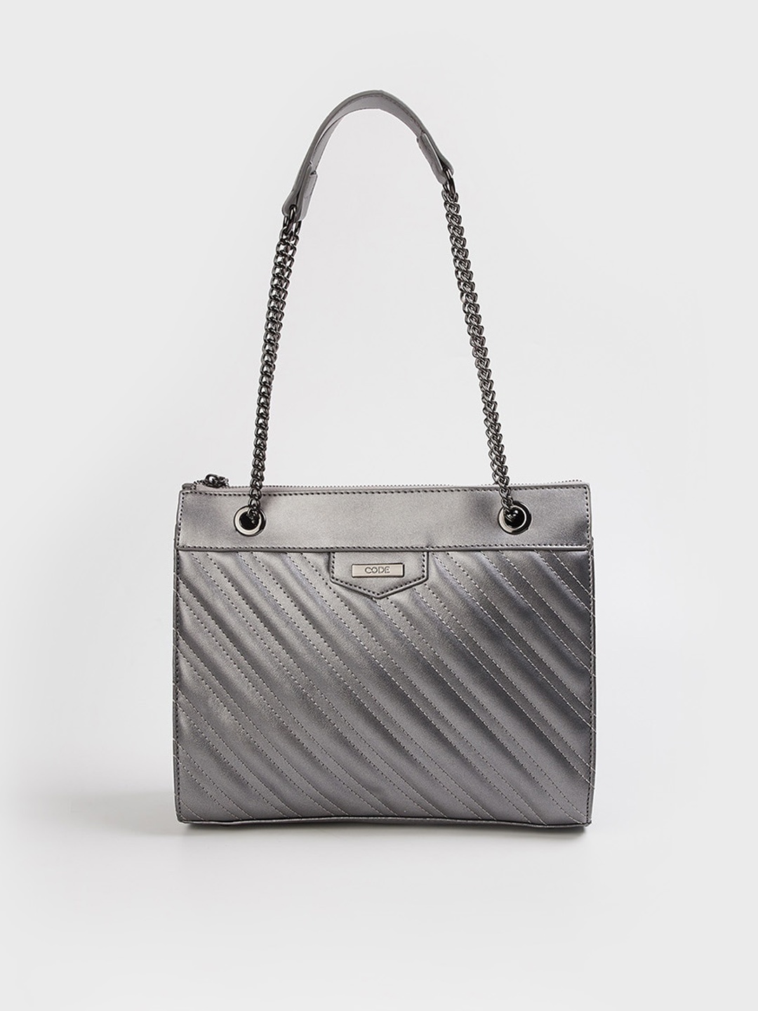 

CODE by Lifestyle Silver-Toned Textured Structured Shoulder Bag with Quilted