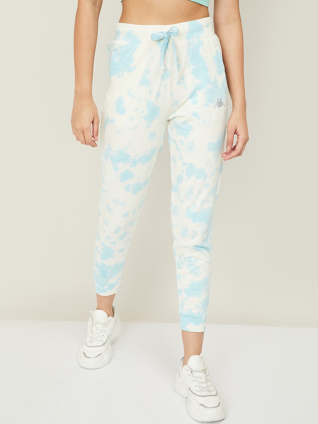 

Kappa Women Blue & White Tie & Dye Cropped Track Pants