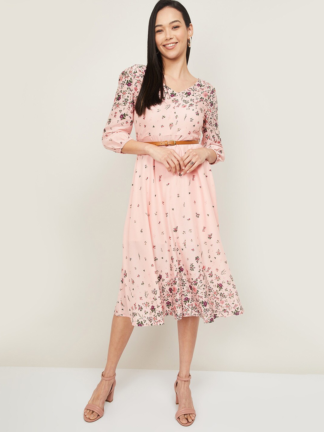 

CODE by Lifestyle Women Pink Floral A-Line Midi Dress