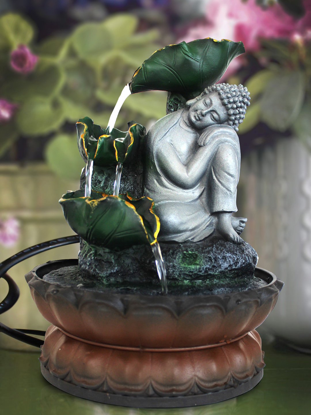 

TIED RIBBONS Grey & Brown Buddha Table Top Water Fountain