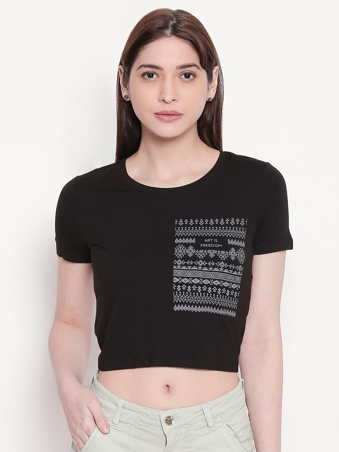 

SPYKAR Women Black Slim Fit T-shirt