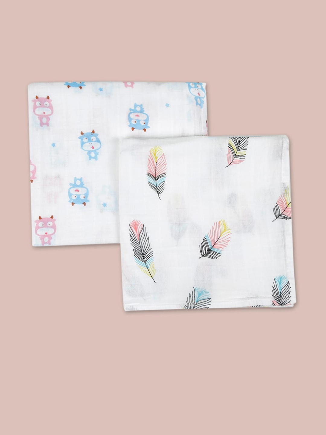 

Baby Moo Infants Set of 2 White Printed Pure Muslin Cotton Swaddle Cloths