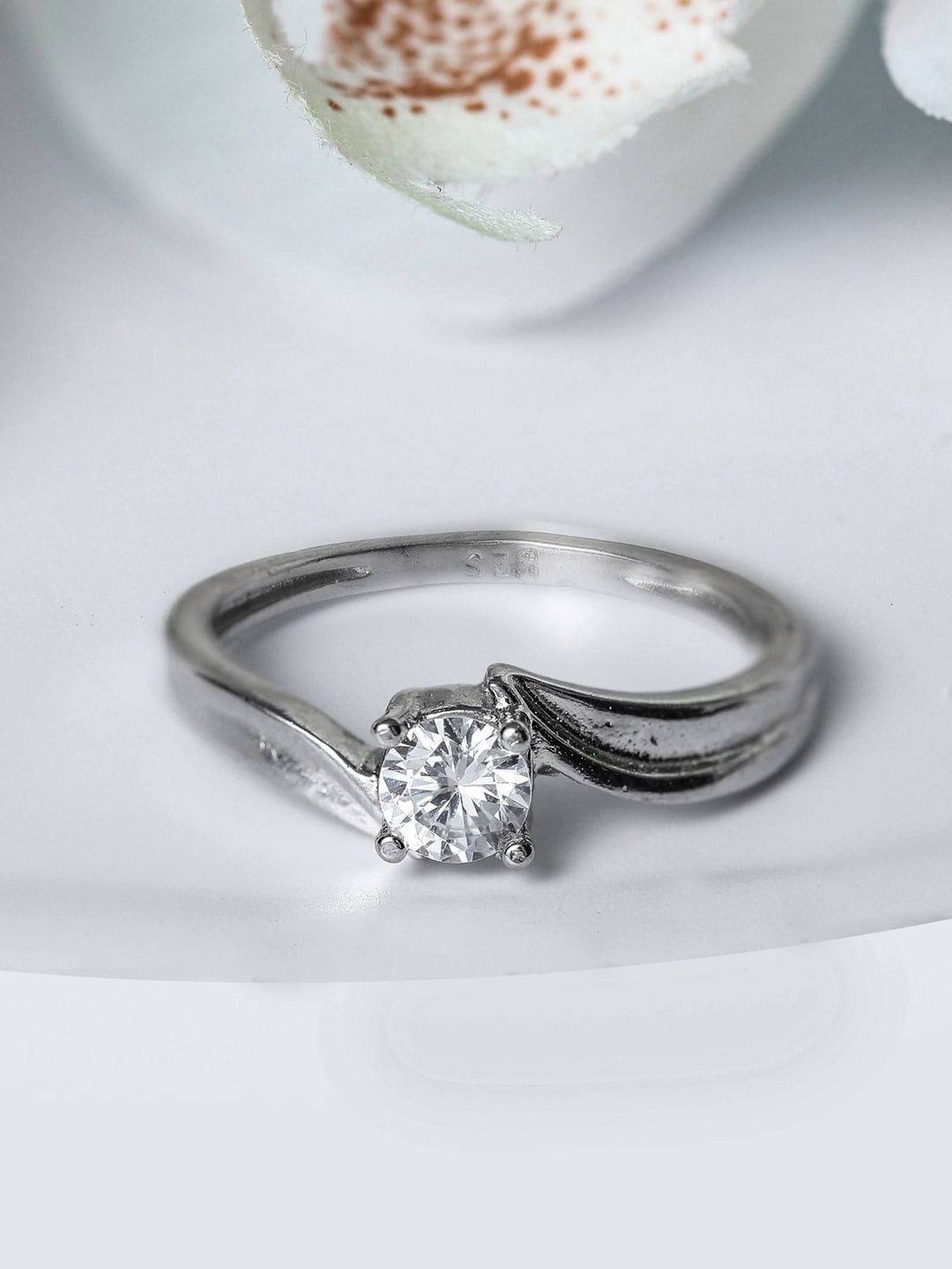

SHEER by Priyaasi Silver-Plated White 925 Sterling Silver Stone Studded Finger Ring