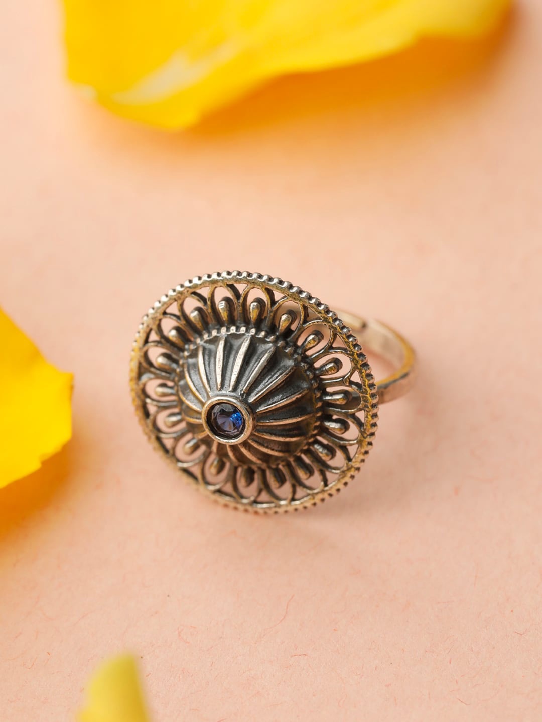 

SHEER by Priyaasi Oxidised 925 Sterling Silver Blue Stone-Studded Finger Ring
