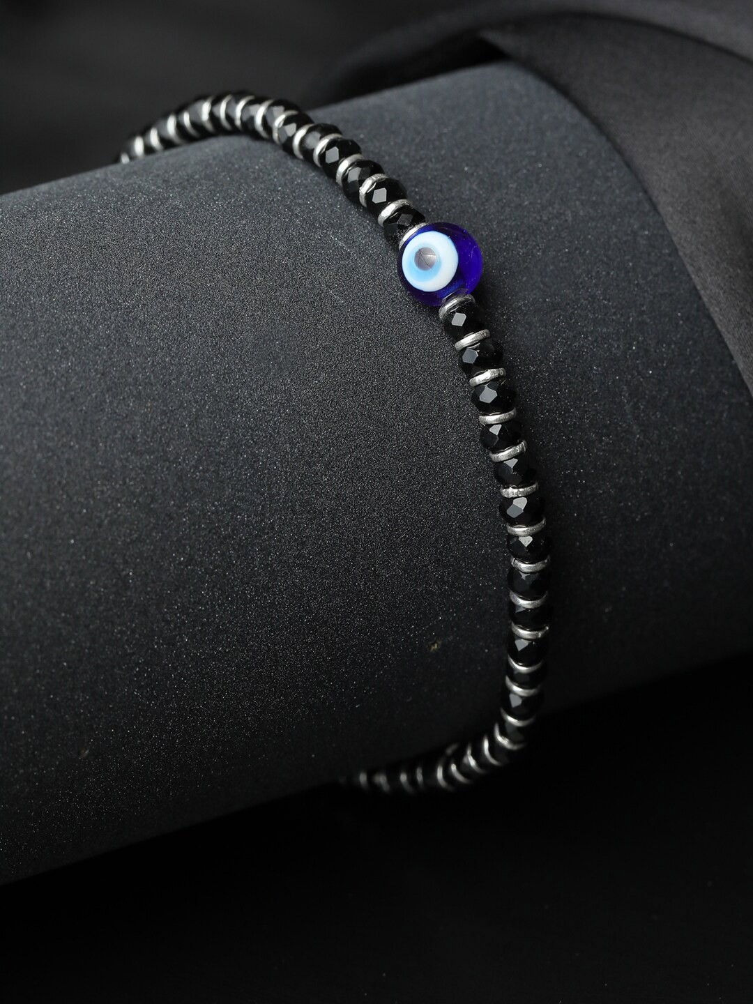

SHEER by Priyaasi Women Silver-Toned 92.5 Sterling Silver Beaded Evil Eye Charm Bracelet