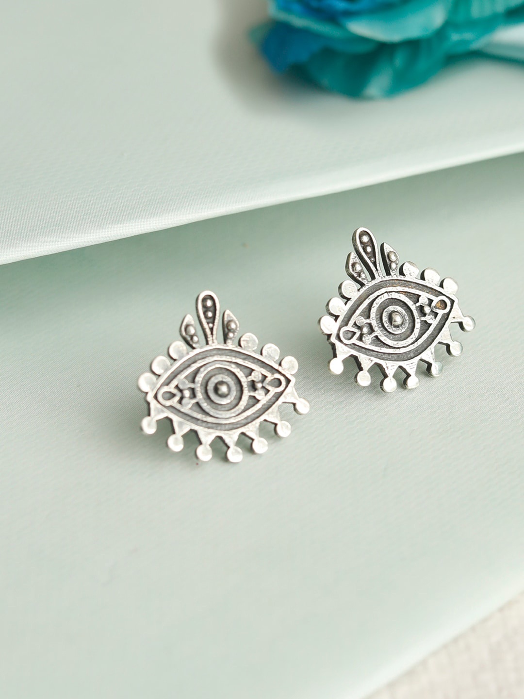 

SHEER by Priyaasi 925 Sterling Silver Evil Eye Oxidised Studs Earrings