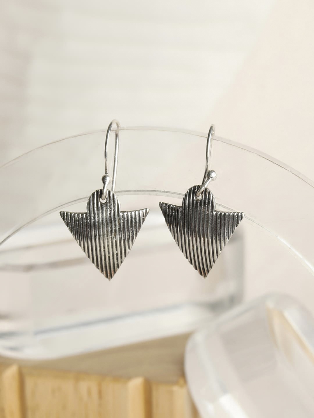 

SHEER by Priyaasi Silver-Toned 925 Sterling Silver Geometric Drop Earrings