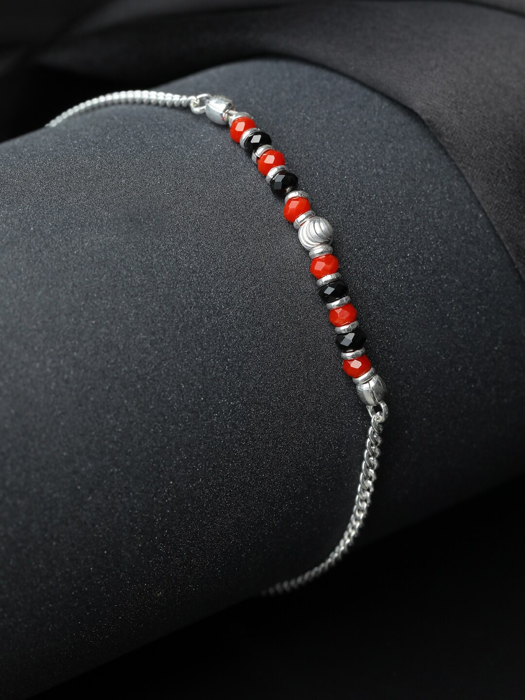 

SHEER by Priyaasi Women Red & Black Beaded 92.5 Sterling Silver Handcrafted Bracelet