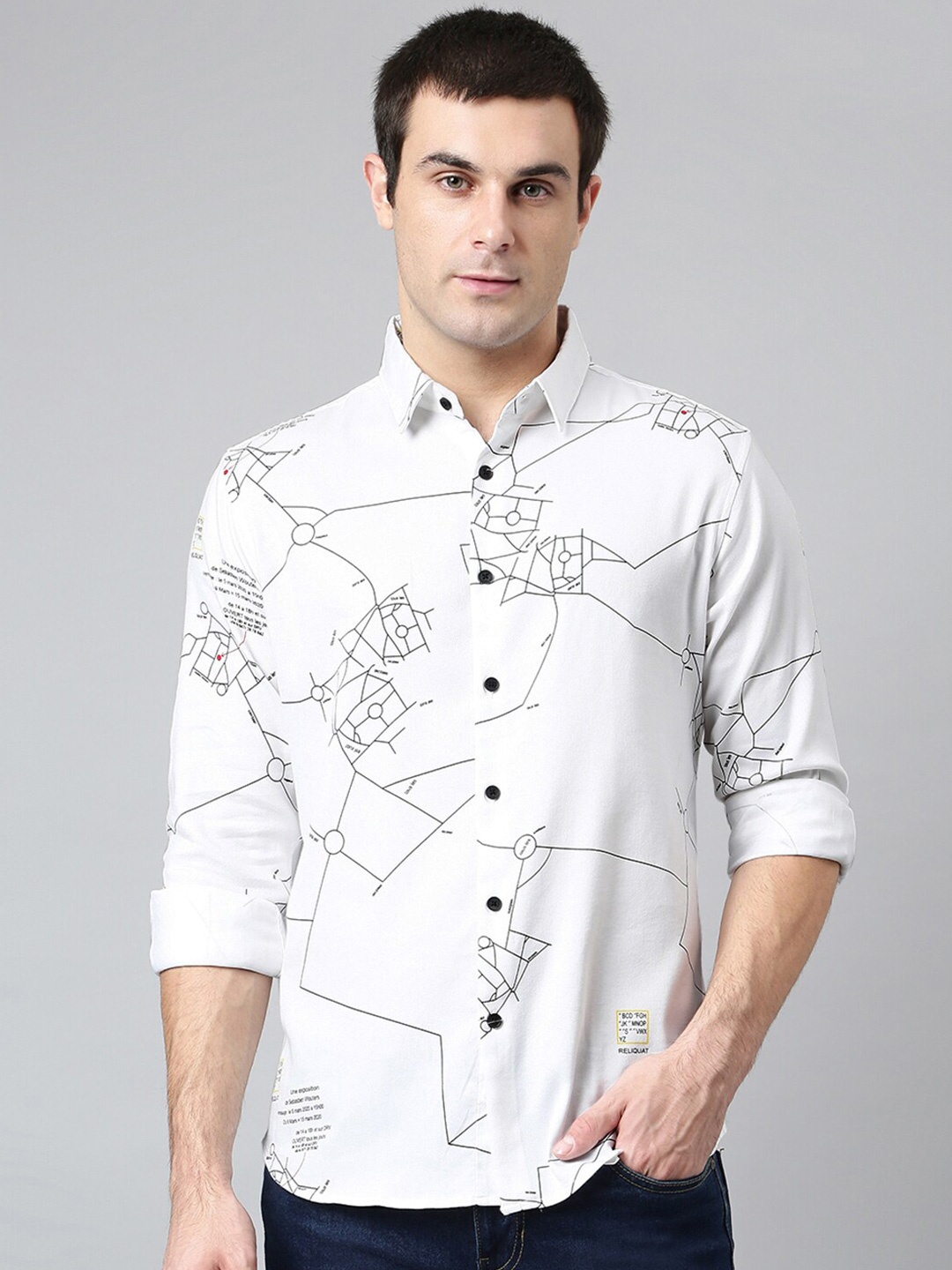 

Dennis Lingo Men White Comfort Slim Fit Printed Casual Shirt