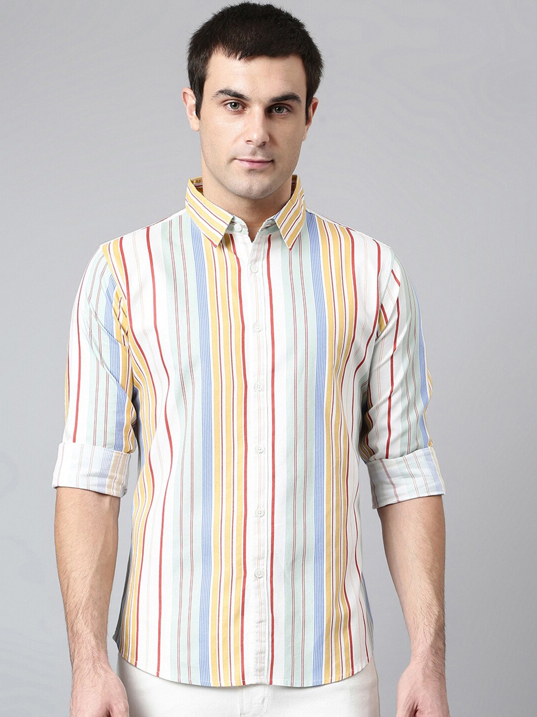 

Dennis Lingo Men Multicoloured Comfort Slim Fit Striped Cotton Casual Shirt, Multi