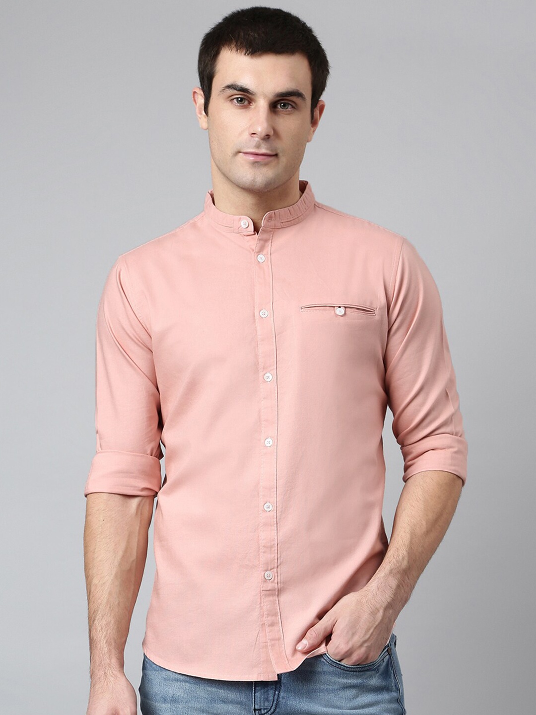 

Dennis Lingo Men Peach-Coloured Comfort Slim Fit Casual Shirt