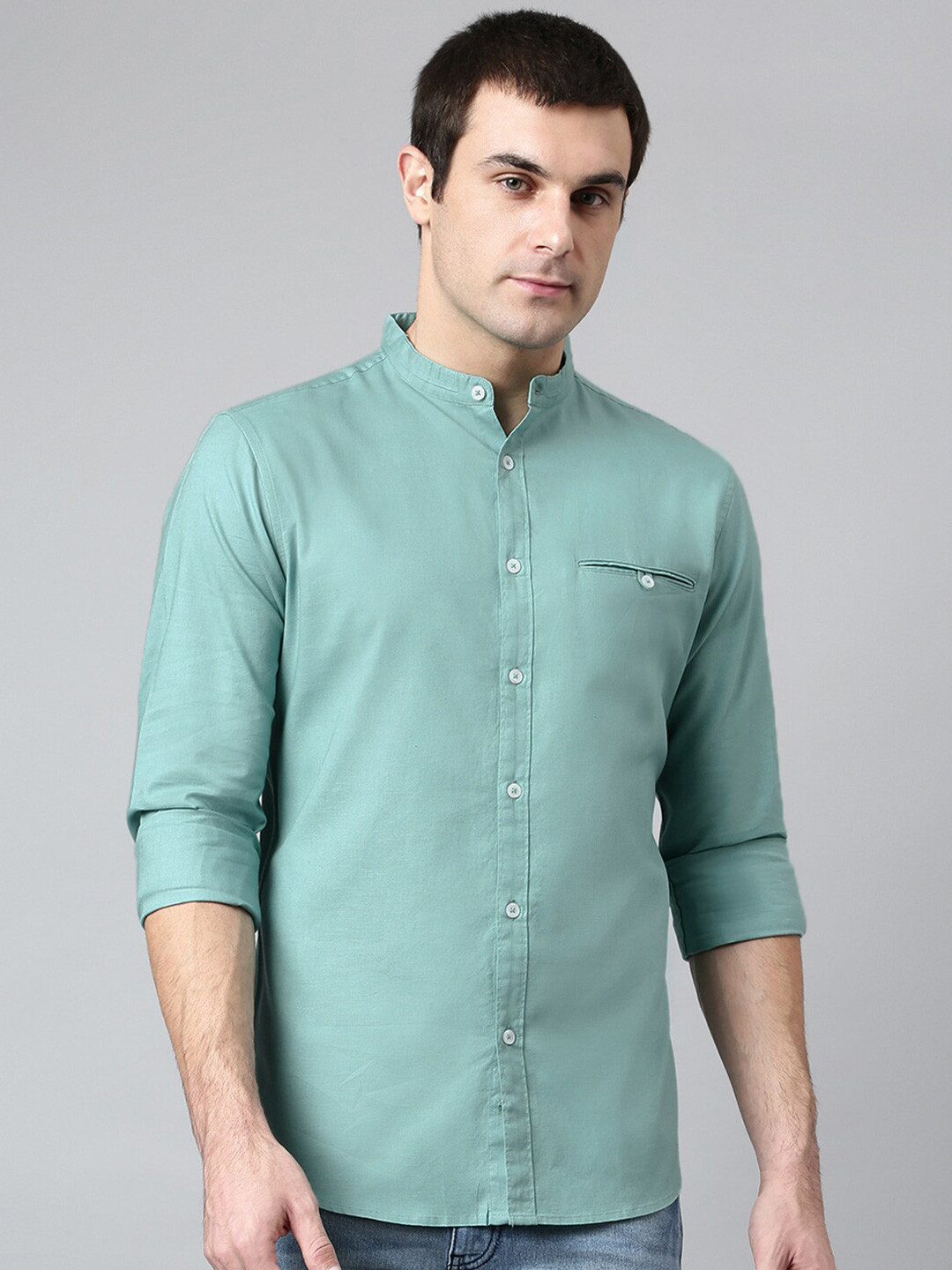 

Dennis Lingo Men Teal Green Comfort Slim Fit Cotton Casual Shirt