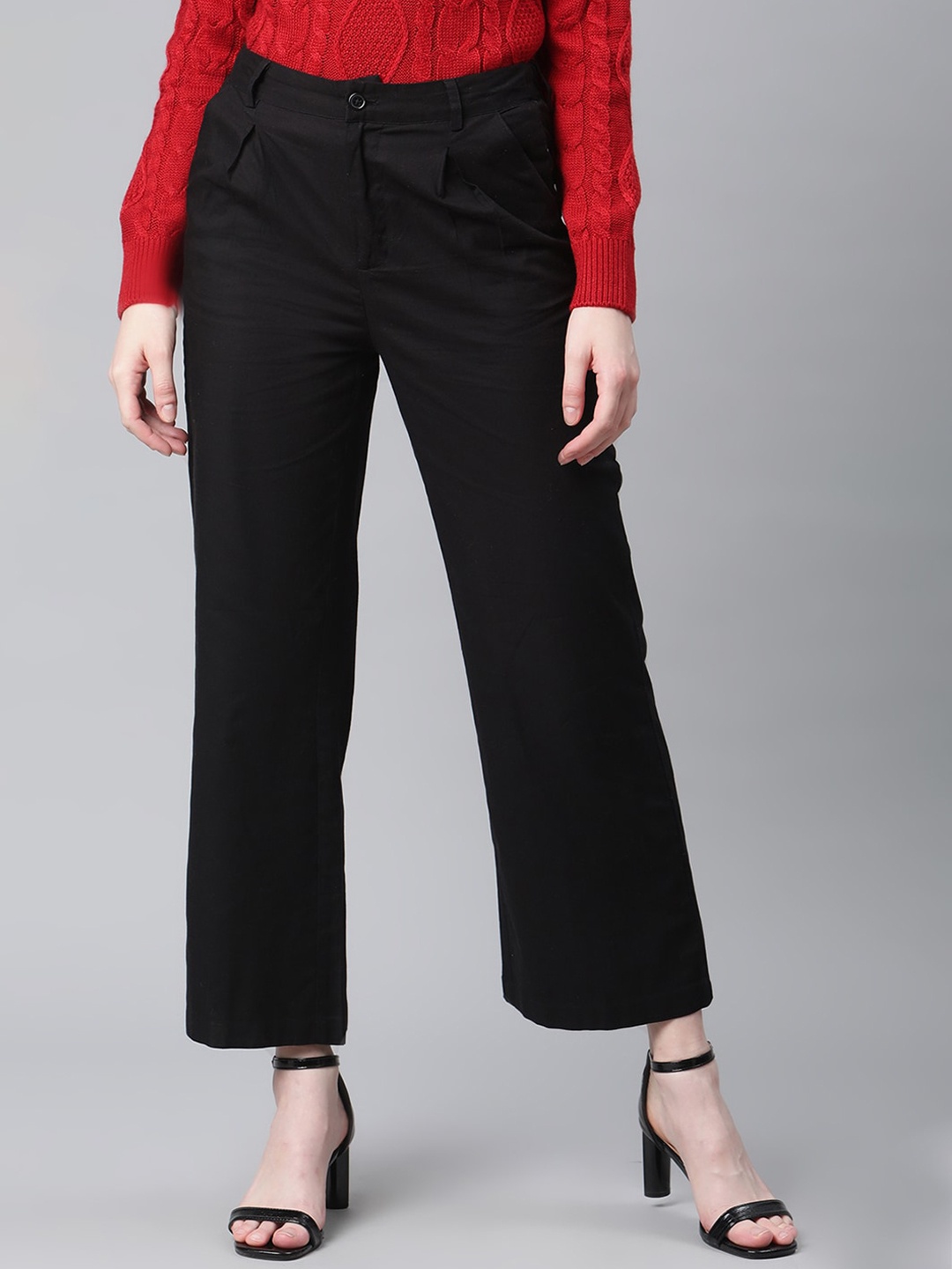 

VANCA ECO Women Black Pleated Trousers