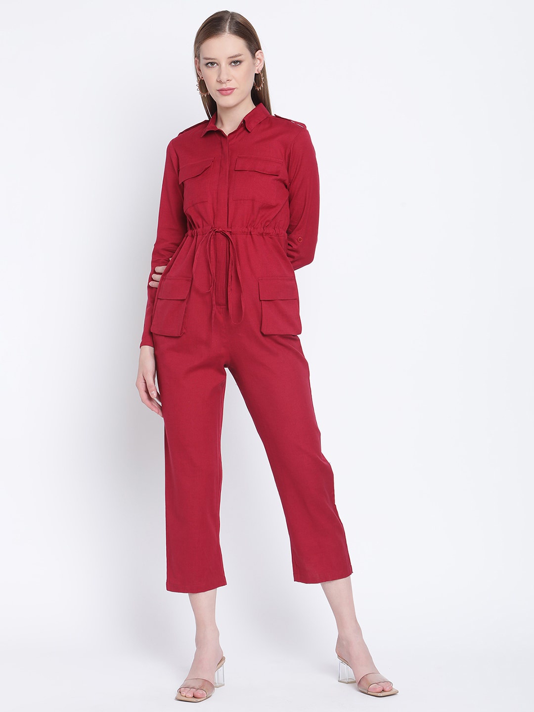 

VANCA ECO Women Red Solid Cotton Basic Jumpsuit