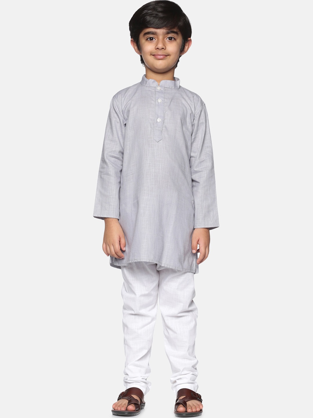 

Sethukrishna Boys Grey Pure Cotton Kurta with Pyjamas