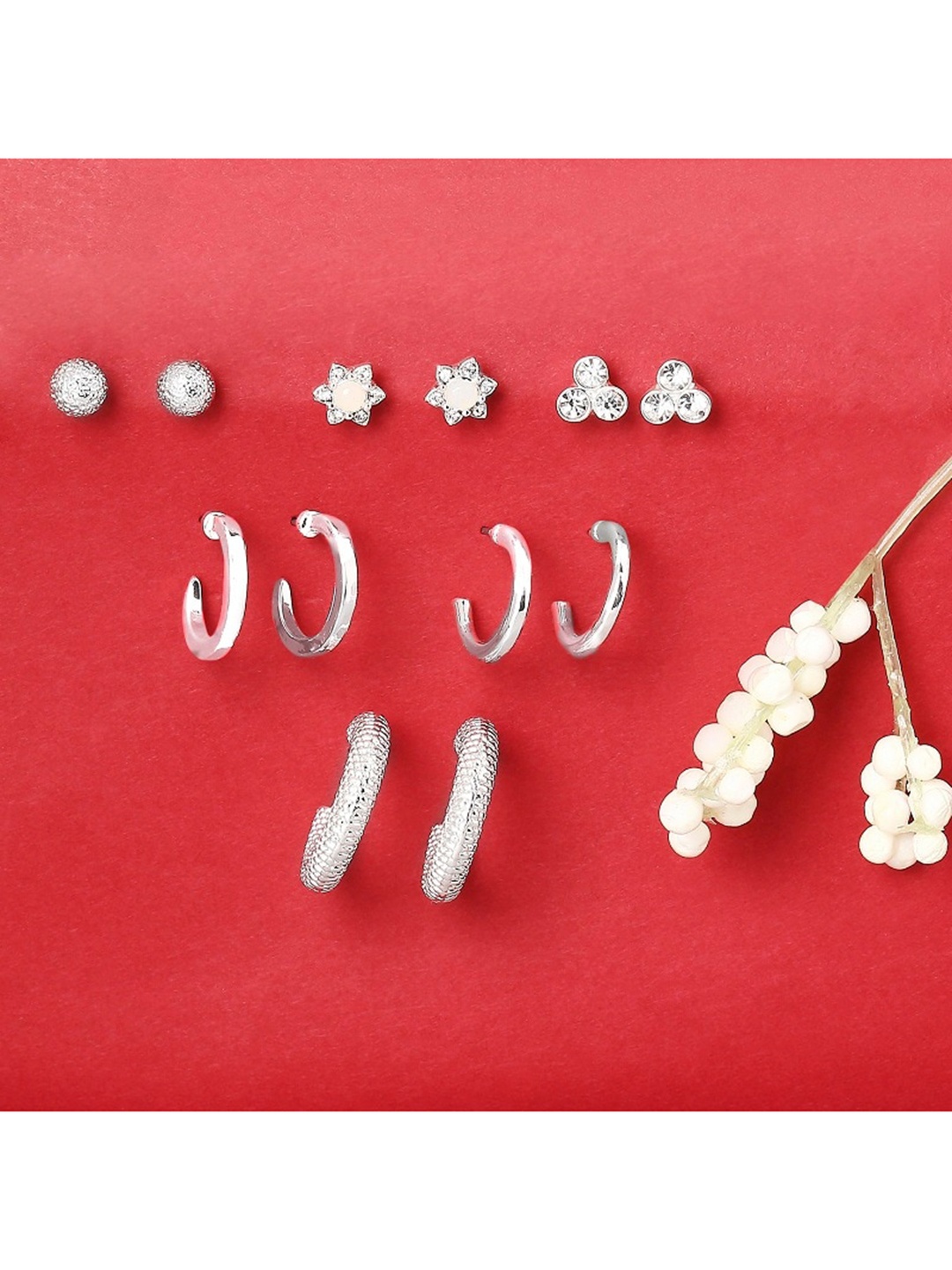 

Lilly & sparkle Silver-Toned Set of 6 Contemporary Earrings