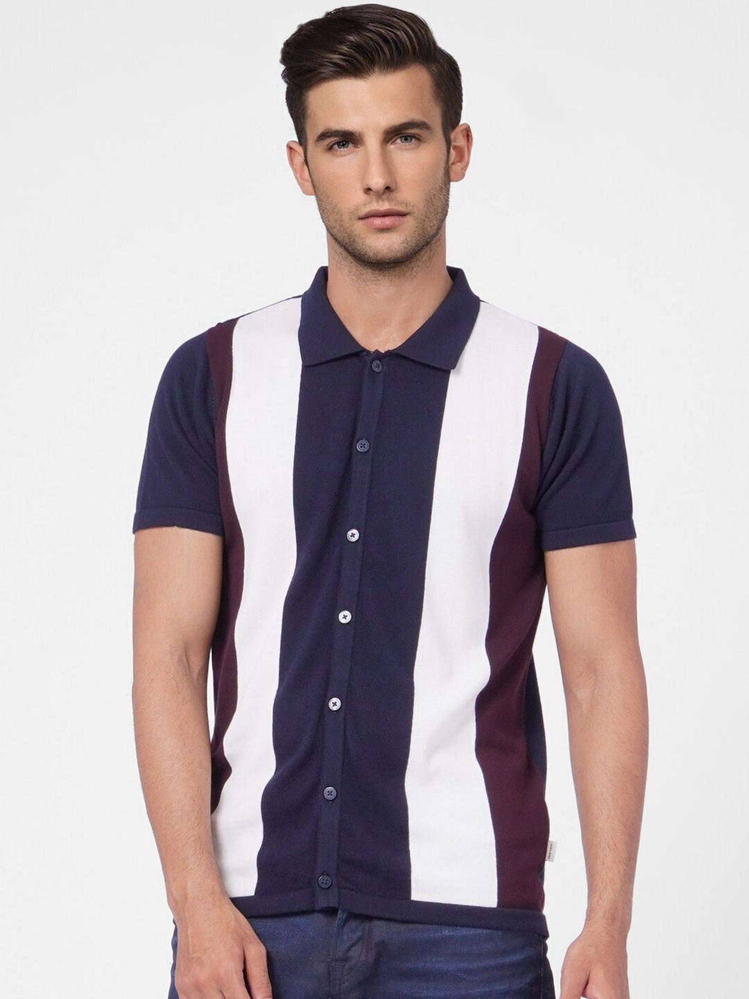 

Jack & Jones Men Blue Striped T-shirt