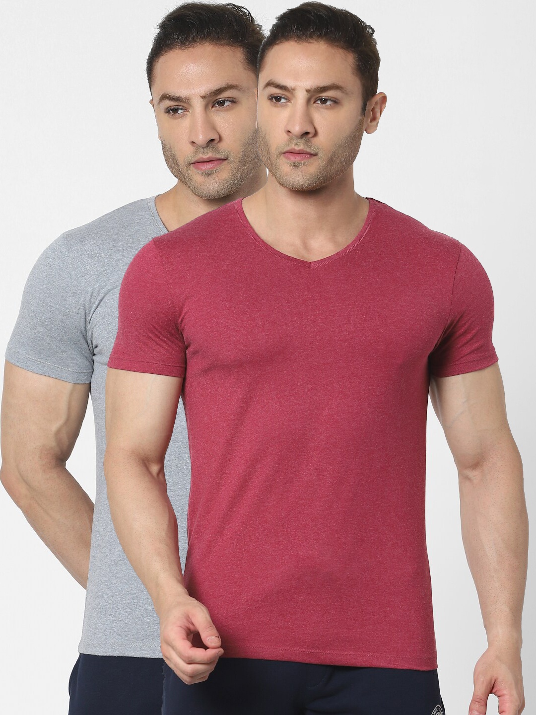 

Jack & Jones Men Pack Of 2 Solid Lounge T-shirts, Maroon