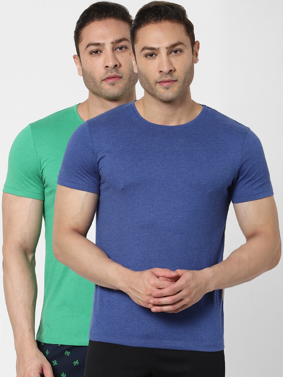 

Jack & Jones Men Pack Of 2 Solid Lounge T-shirts, Blue