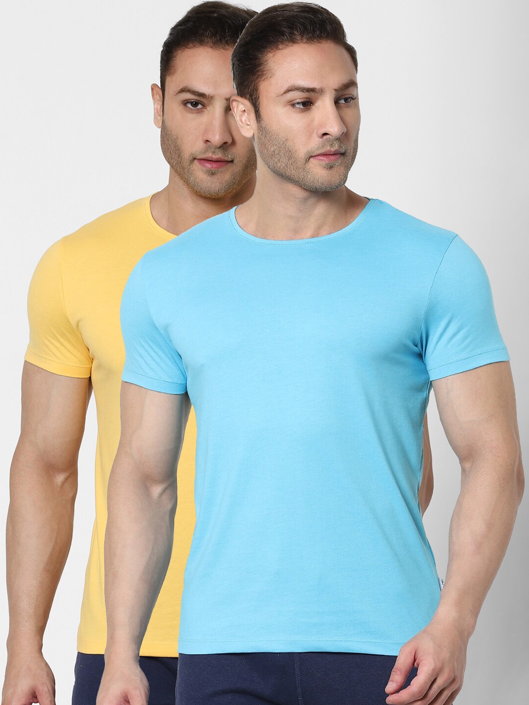 

Jack & Jones Men Pack Of 2 Solid Round Neck Lounge T-shirts, Yellow