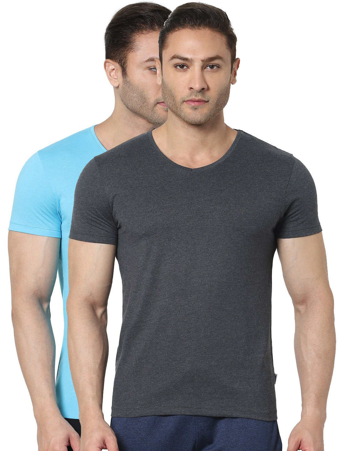 

Jack & Jones Men Pack Of 2 Solid Lounge T-shirts, Blue