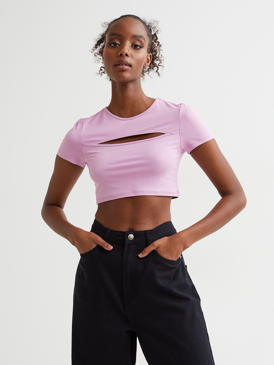 

H&M Women Lavender Solid Crop Cut-Out Top