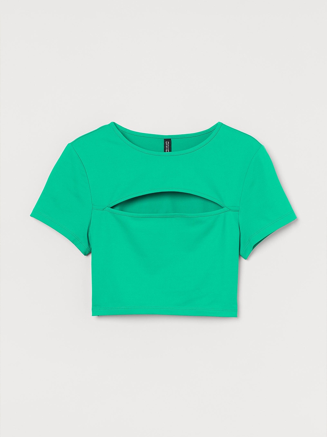 

H&M Green Solid Crop Top With Cut-Outs