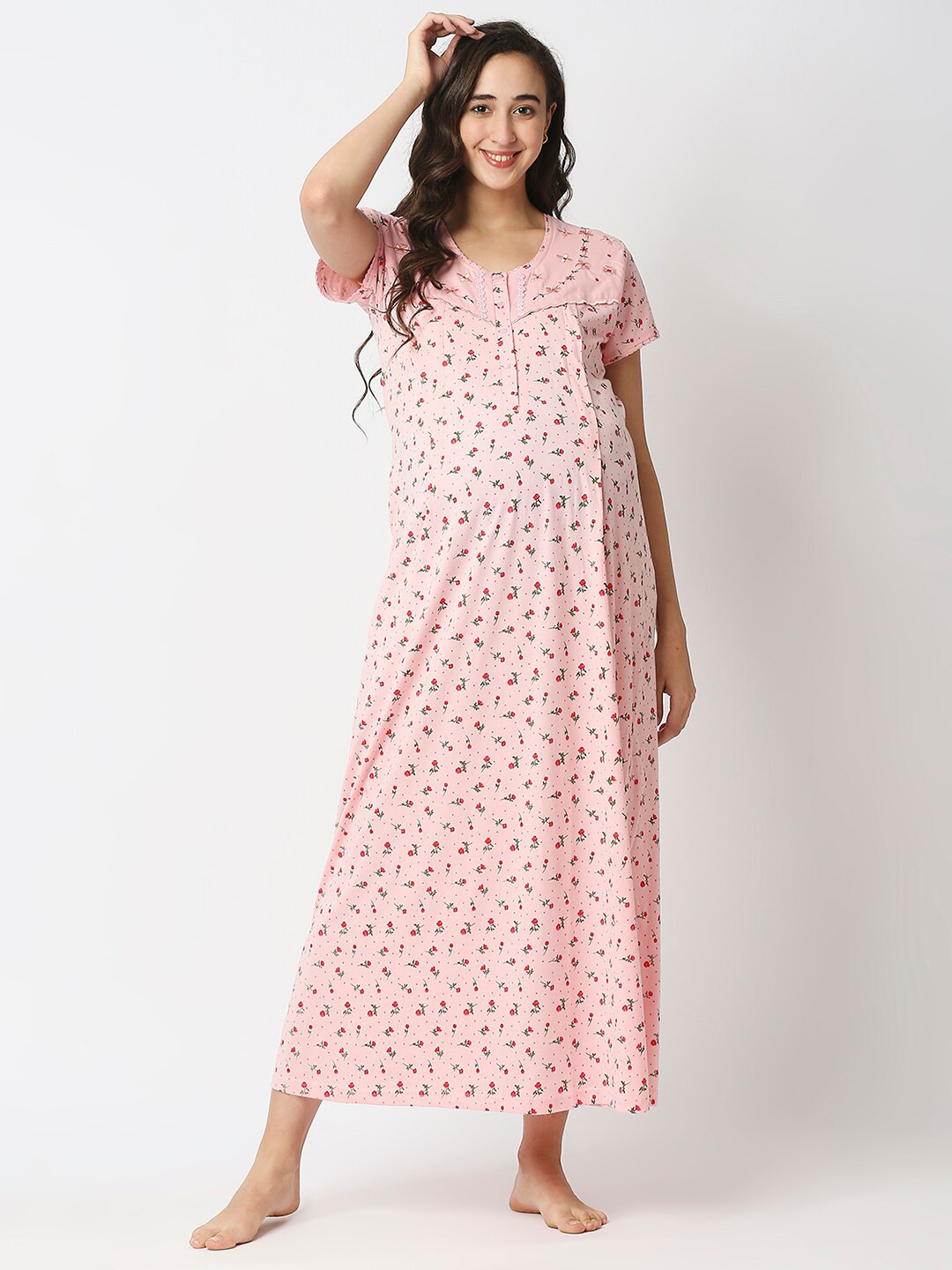 

MeeMee Pink Floral Maternity Maxi Dress