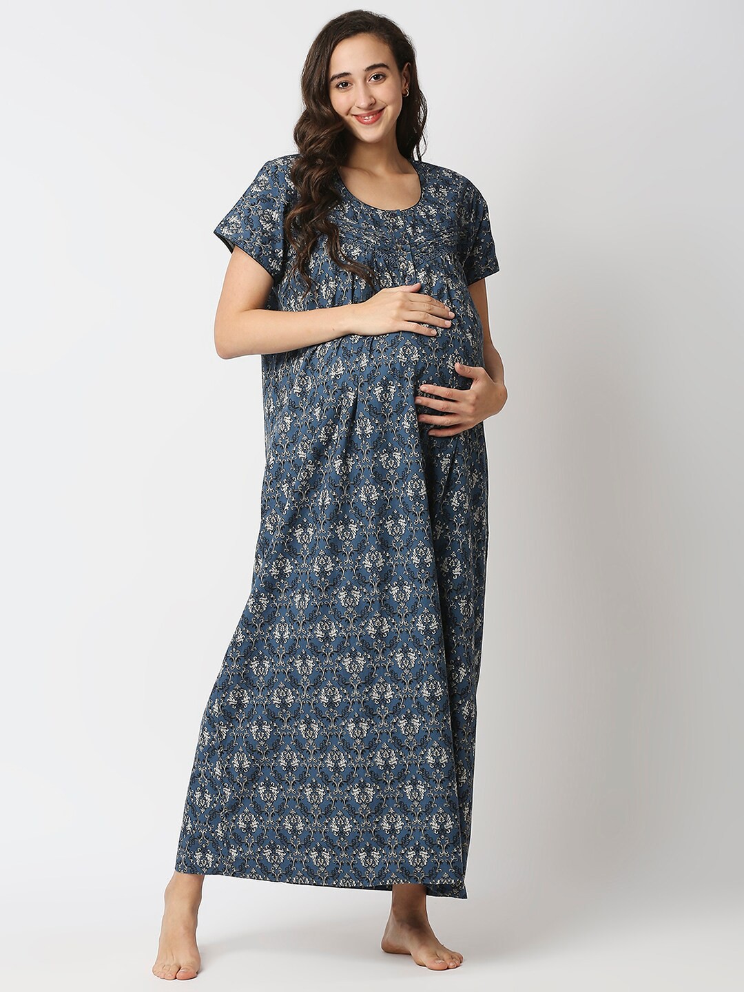 

MeeMee Navy Blue Ethnic Motifs Maternity Maxi Dress