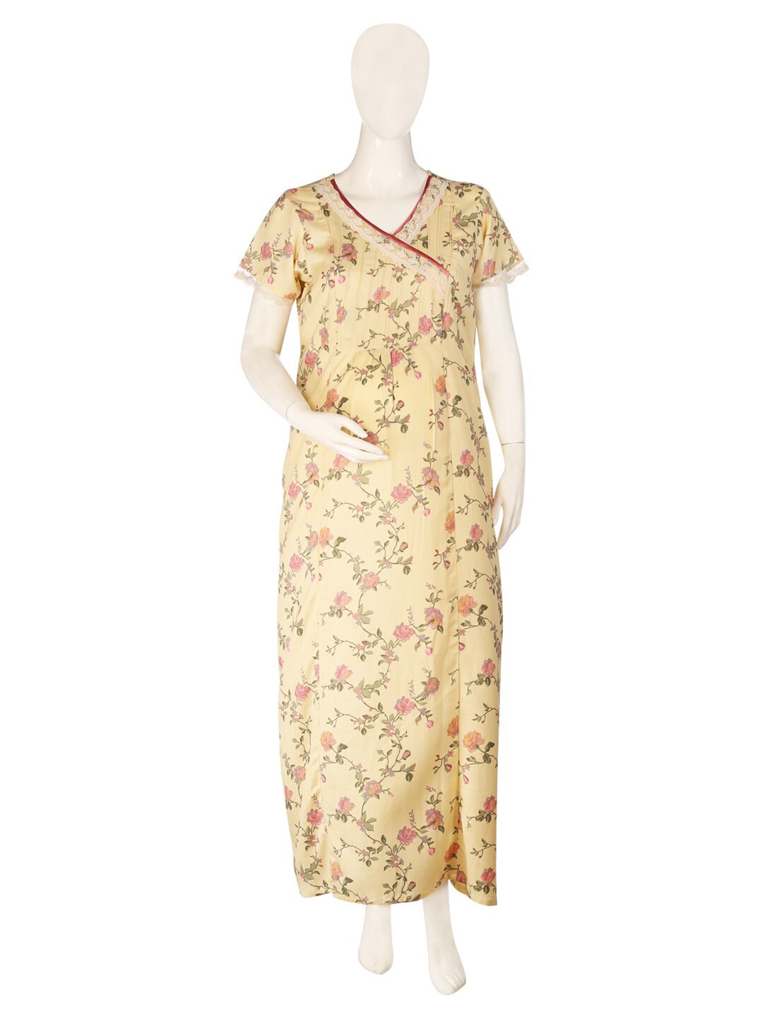 

MeeMee Maternity Yellow Printed Maxi Nightdress with Feeding Zip