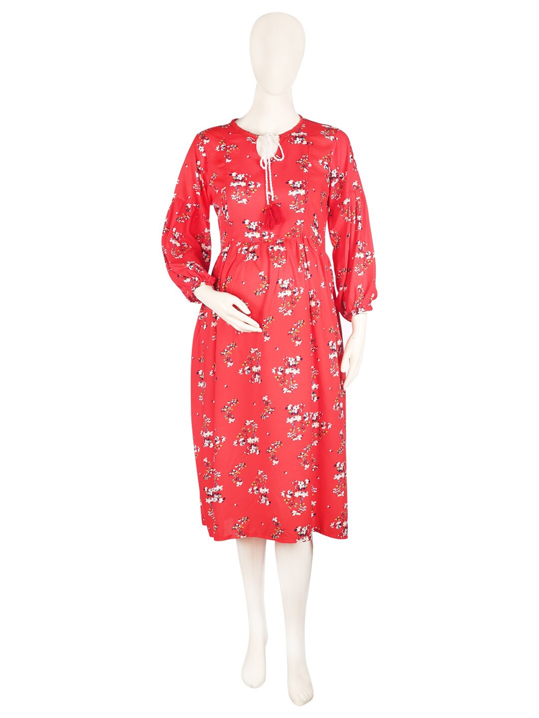 

MeeMee Coral Pink Floral Maternity Midi Dress