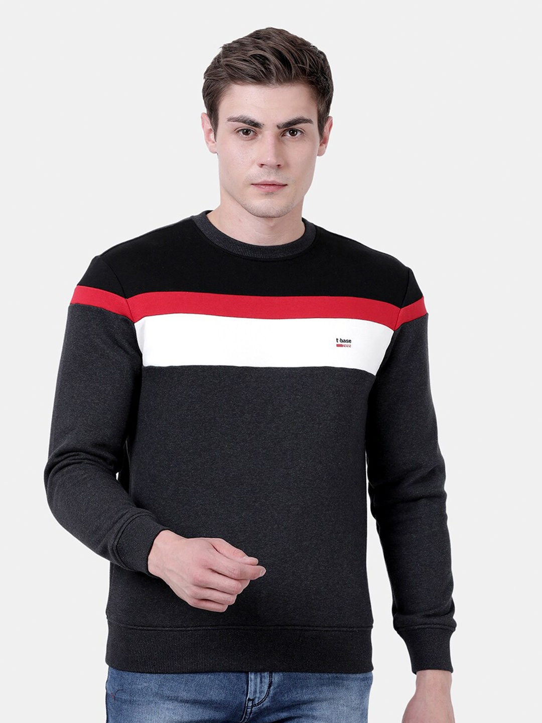 

t-base Men Black Solid Round Neck Sweatshirt