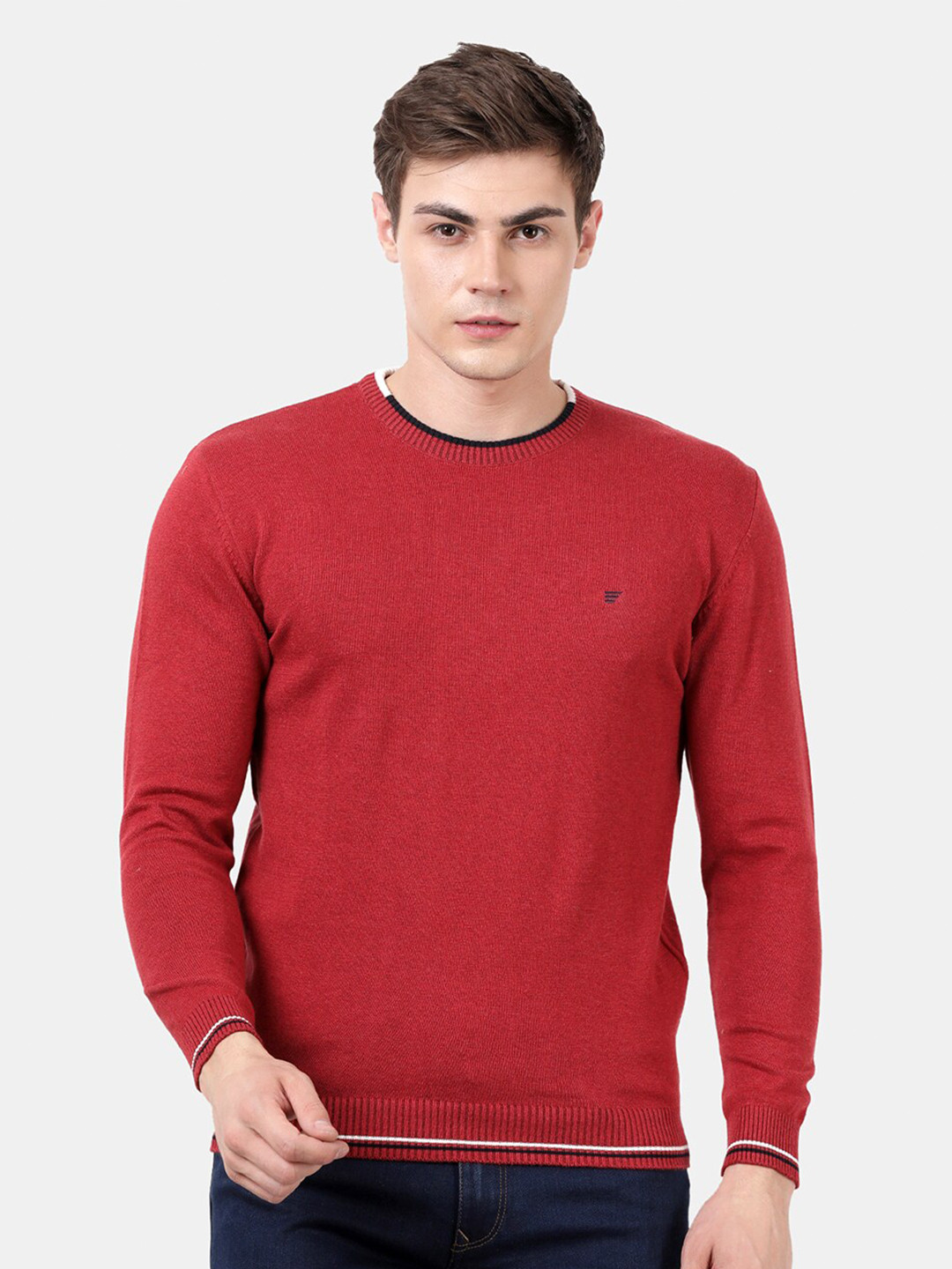 

t-base Men Red Solid Round Neck Pullover Sweater