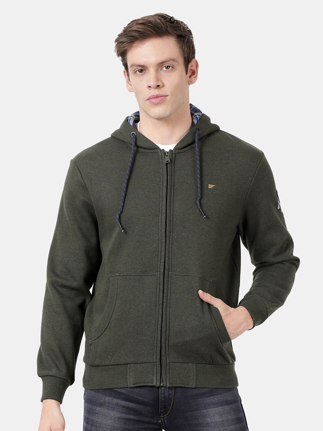 

t-base Men Green Detachable Hood Sweatshirt