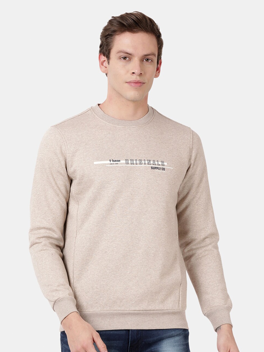 

t-base Men Beige Printed Sweatshirt