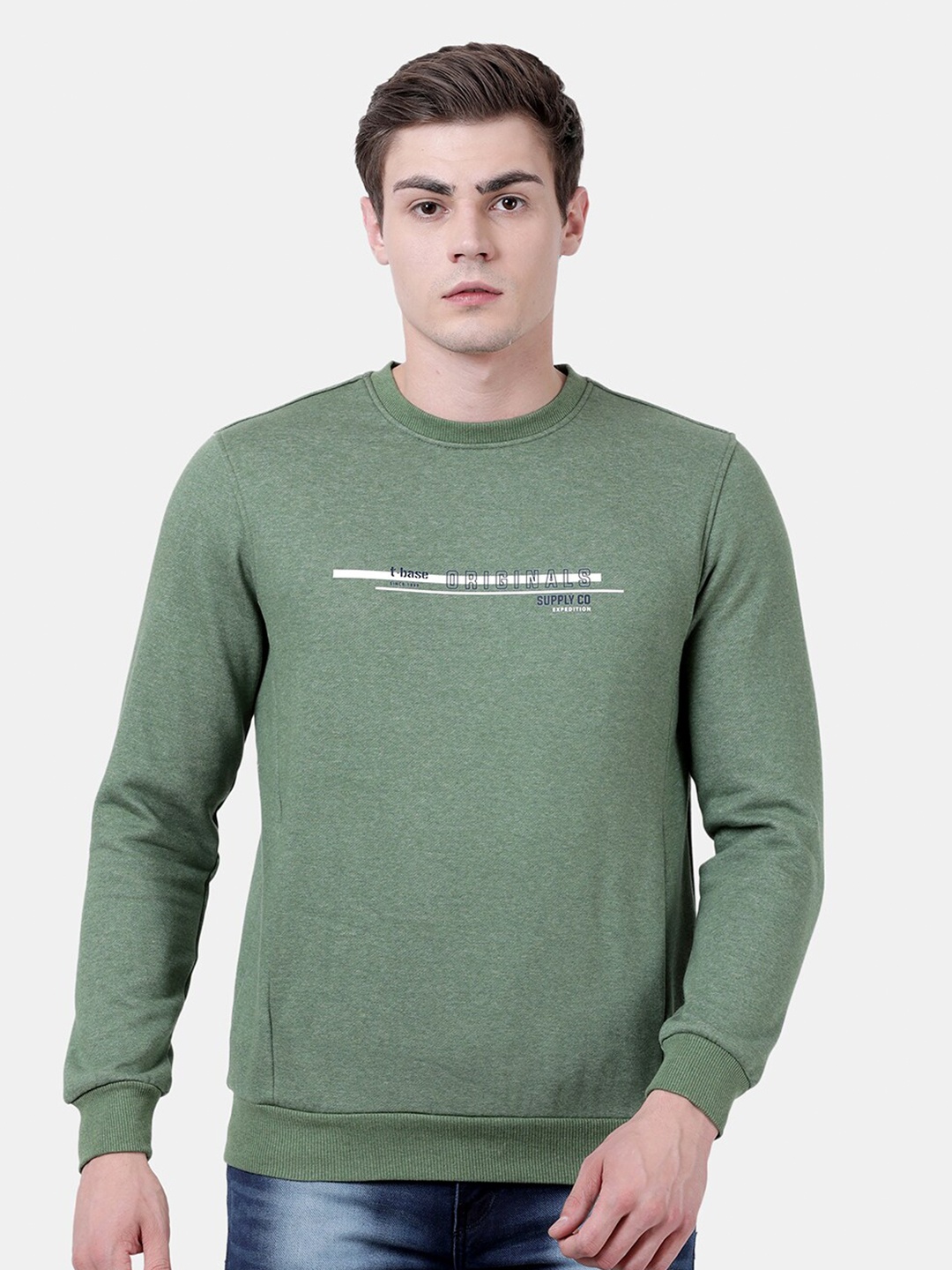 

t-base Men Green Printed Sweatshirt