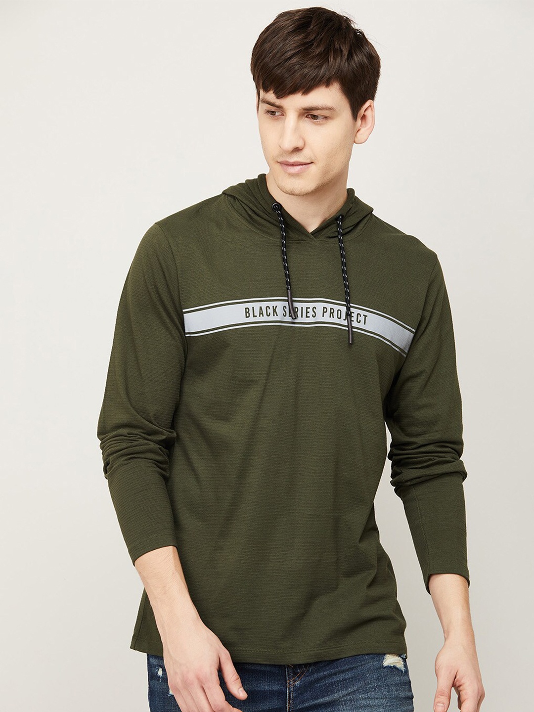 

Bossini Men Olive Green Typography Applique T-shirt