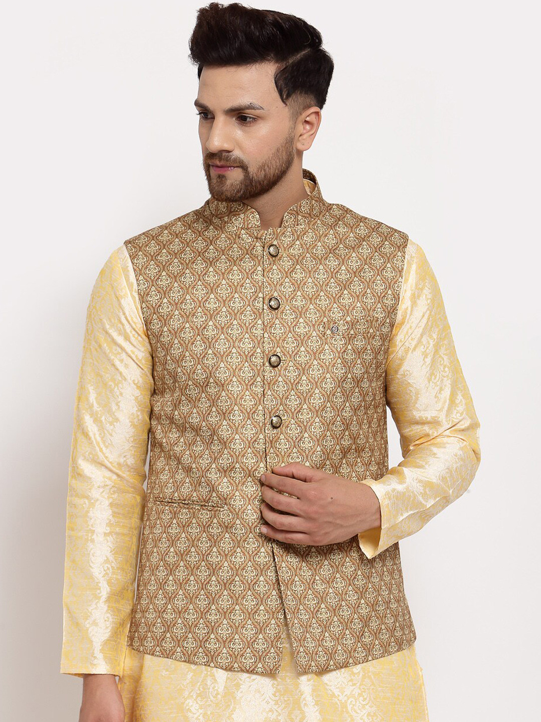 

MOHANLAL SONS Men Brown & Beige Printed Woven Nehru Jacket