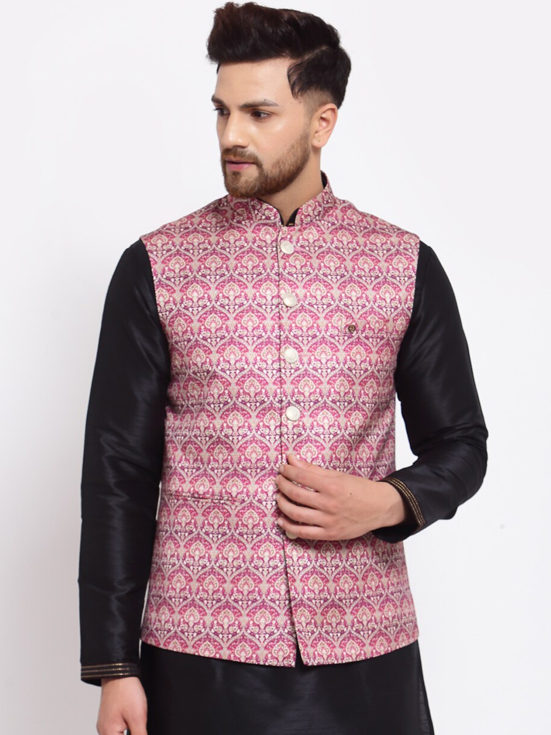 

MOHANLAL SONS Men Purple Art Silk Printed Nehru Jacket
