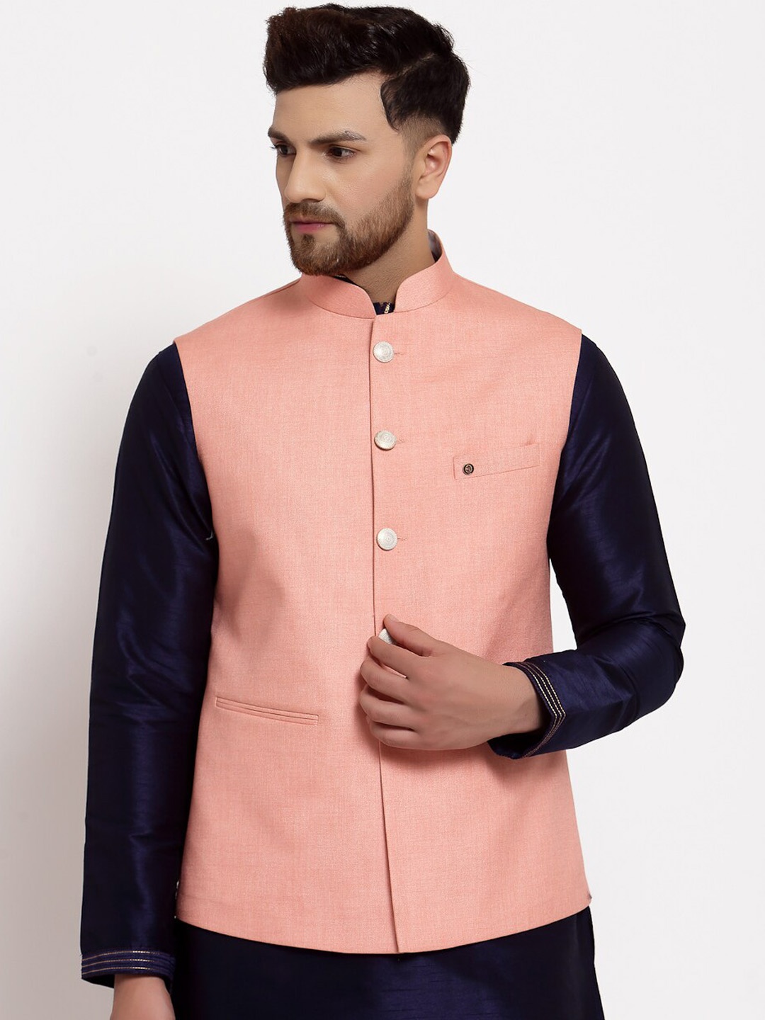 

MOHANLAL SONS Men Pink Solid Nehru Jacket