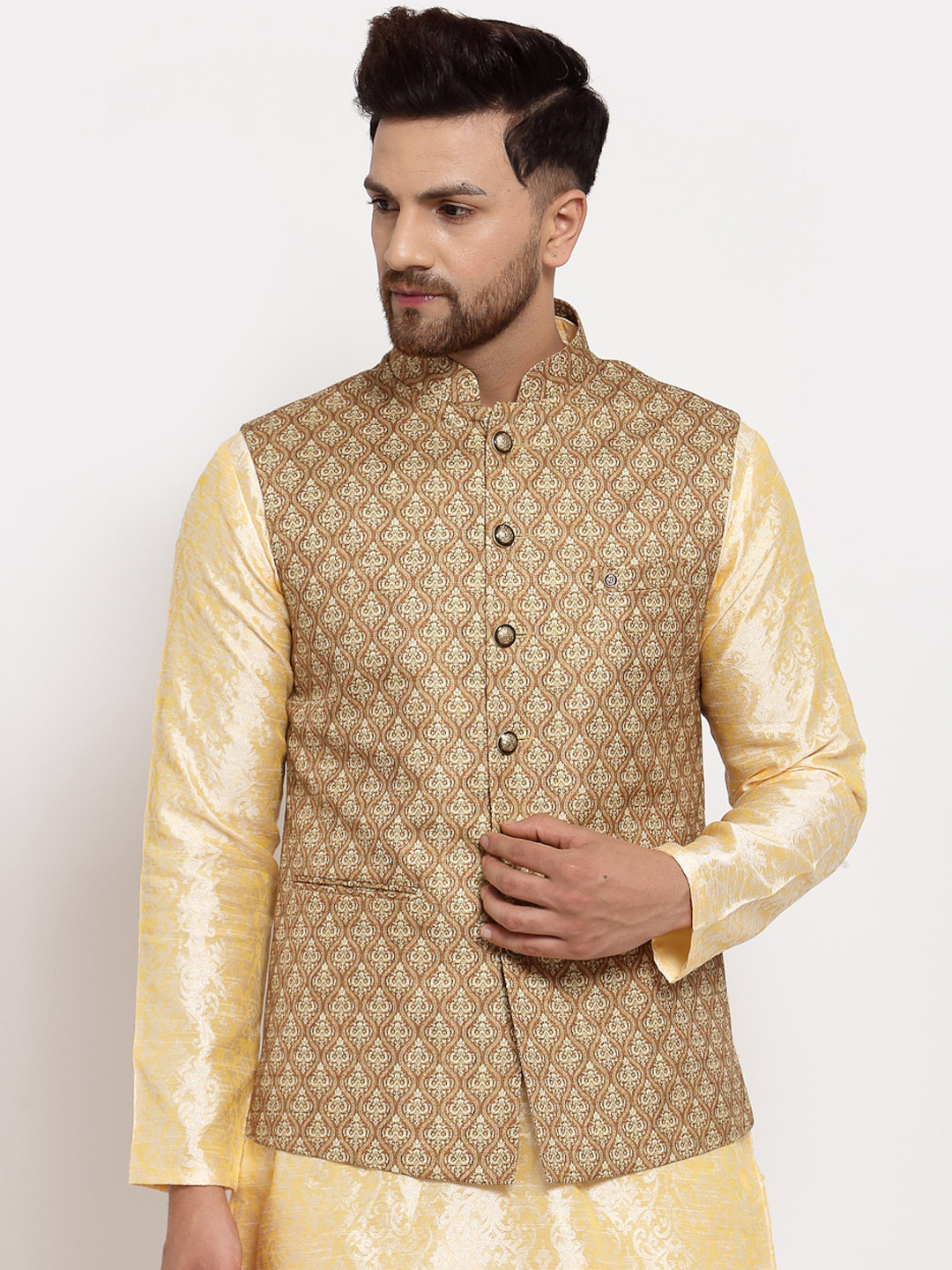 

MOHANLAL SONS Men Brown & Beige Printed Woven Nehru Jacket