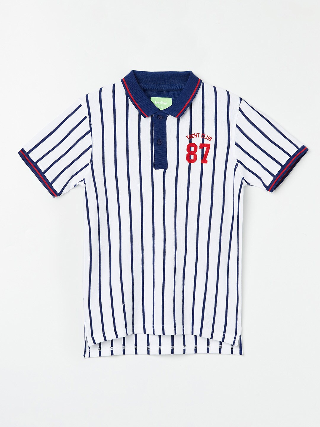 

Bossini Boys White Striped Polo Collar Applique T-shirt