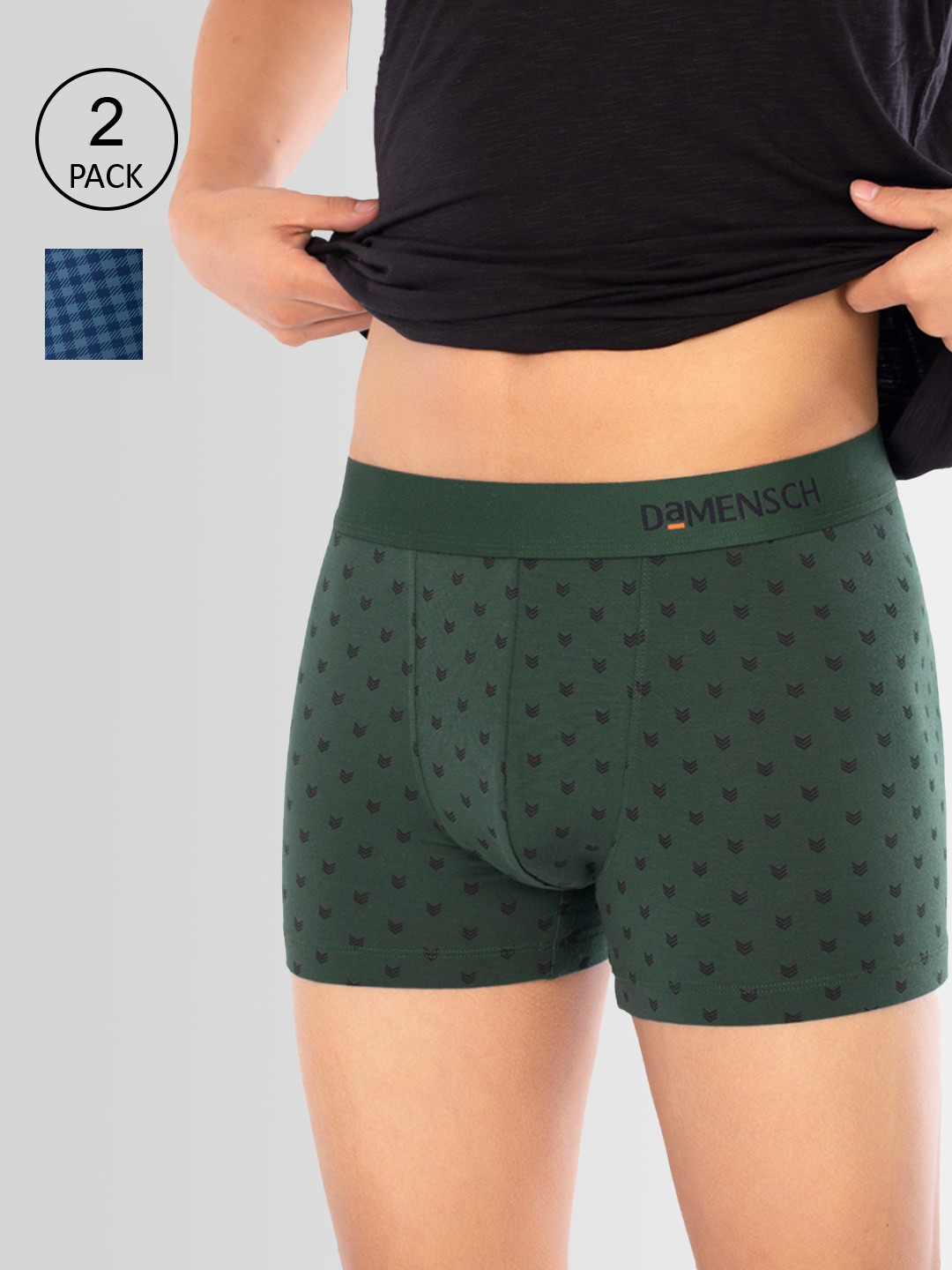 

DAMENSCH Men Pack of 2 Trunks DAM-PRIN-T-DG-SHT-PACK-2-MIX, Blue