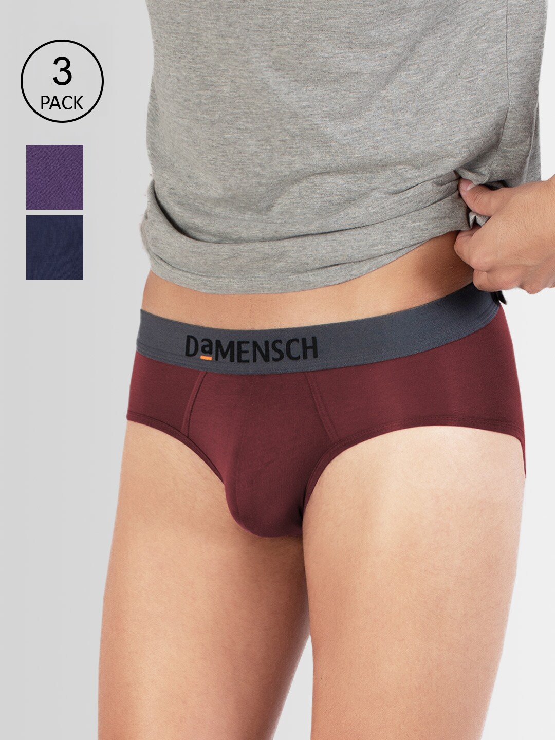 

DAMENSCH Men Pack Of 3 Solid Deo-Soft Basic Briefs, Maroon