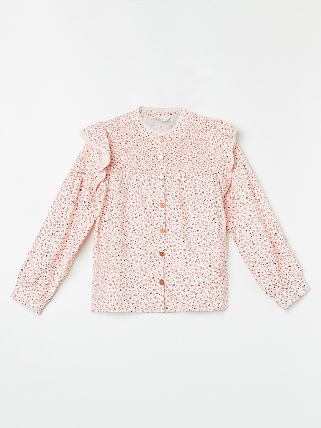 

Bossini Pink Floral Print Mandarin Collar Shirt Style Top
