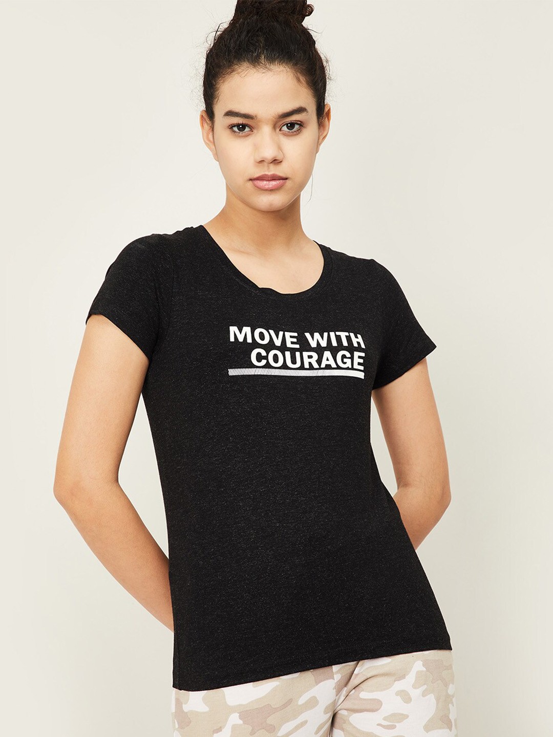 

Kappa Women Black Typography Printed T-shirt